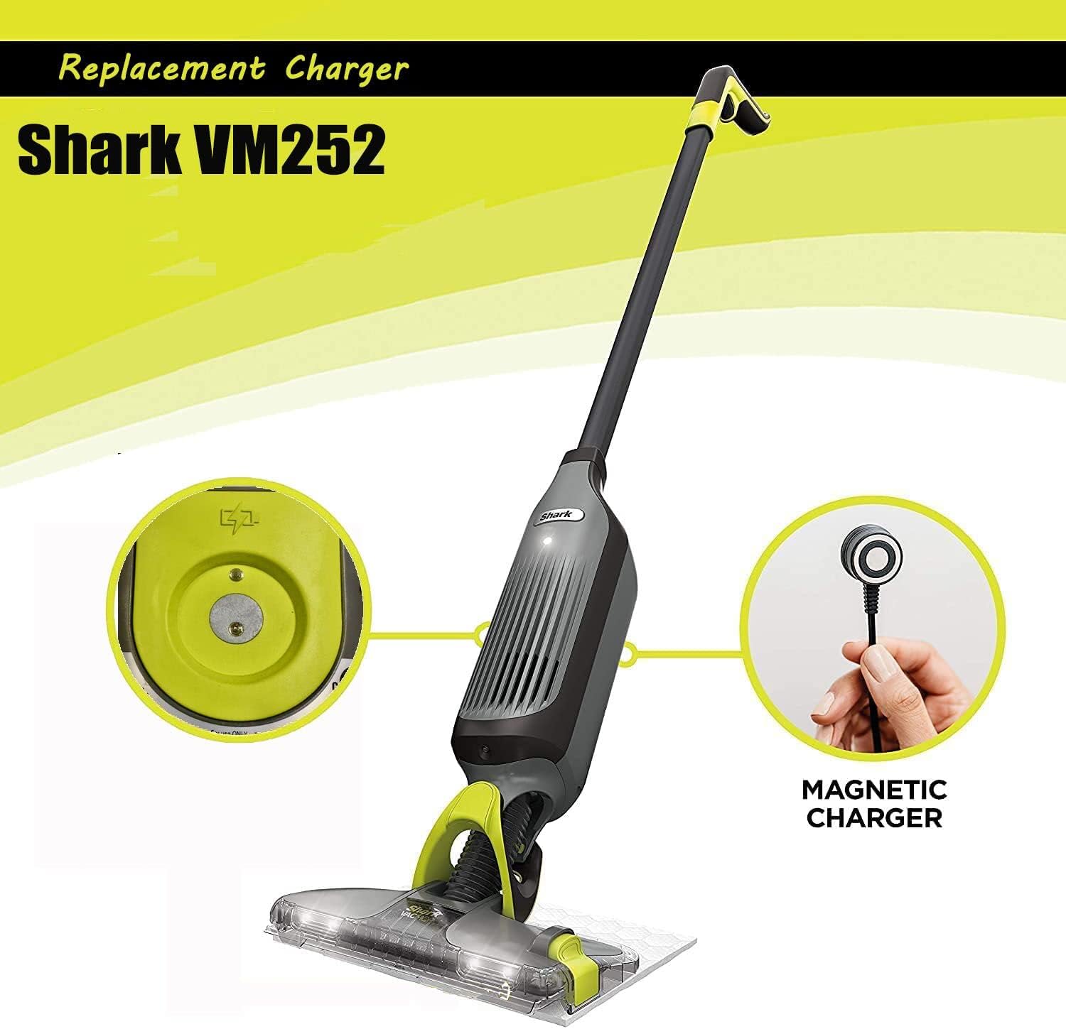 Shark VM252 Magnetic Charger - Compatible Cordless Hard Floor Vacuum Mop Accessory