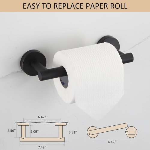 BGL Toilet Paper Holder - Matte Black Wall Mount | Durable SUS 304 Stainless Steel, Double Post Design