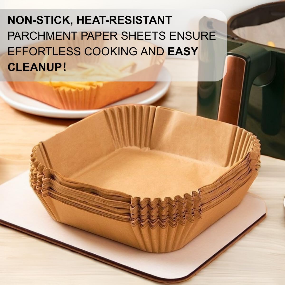 Skiennix Air Fryer Paper Liners - 100PCS Food-Grade Parchment, Oil-Proof & Waterproof | 6.3 Inch Square