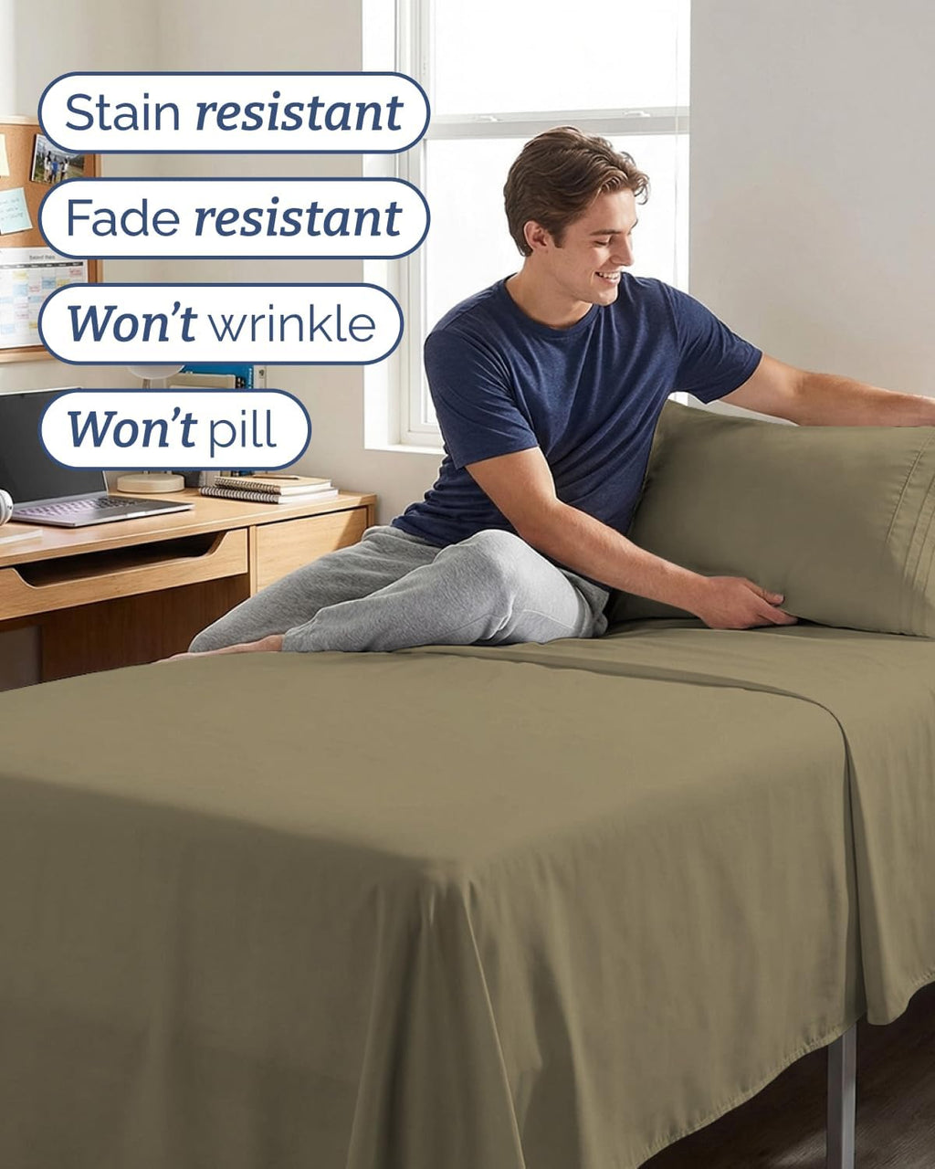 Skiennix Twin XL Sheet Set - Comfy Breathable Cooling Bedding - Ultra-Soft & Wrinkle-Free - Khaki