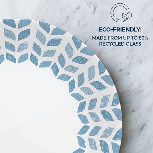 Corelle Global Collection Vitrelle 6-Piece Dinner Plate Set, Triple Layer Recycled Glass, Lightweight Eco-Friendly Round 10-1/4-Inch Plates Set, Northern Pines