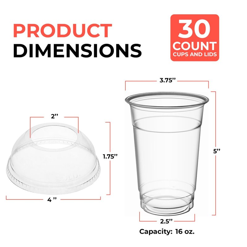 HOME GOODS MARKETPLACE 16 oz Clear Plastic Cups with Wide Dome Lids – 30 Pack | Disposable Cold Drink Cups for Smoothies, Iced Coffee, Bubble Tea, Slushies, Parfaits, and More