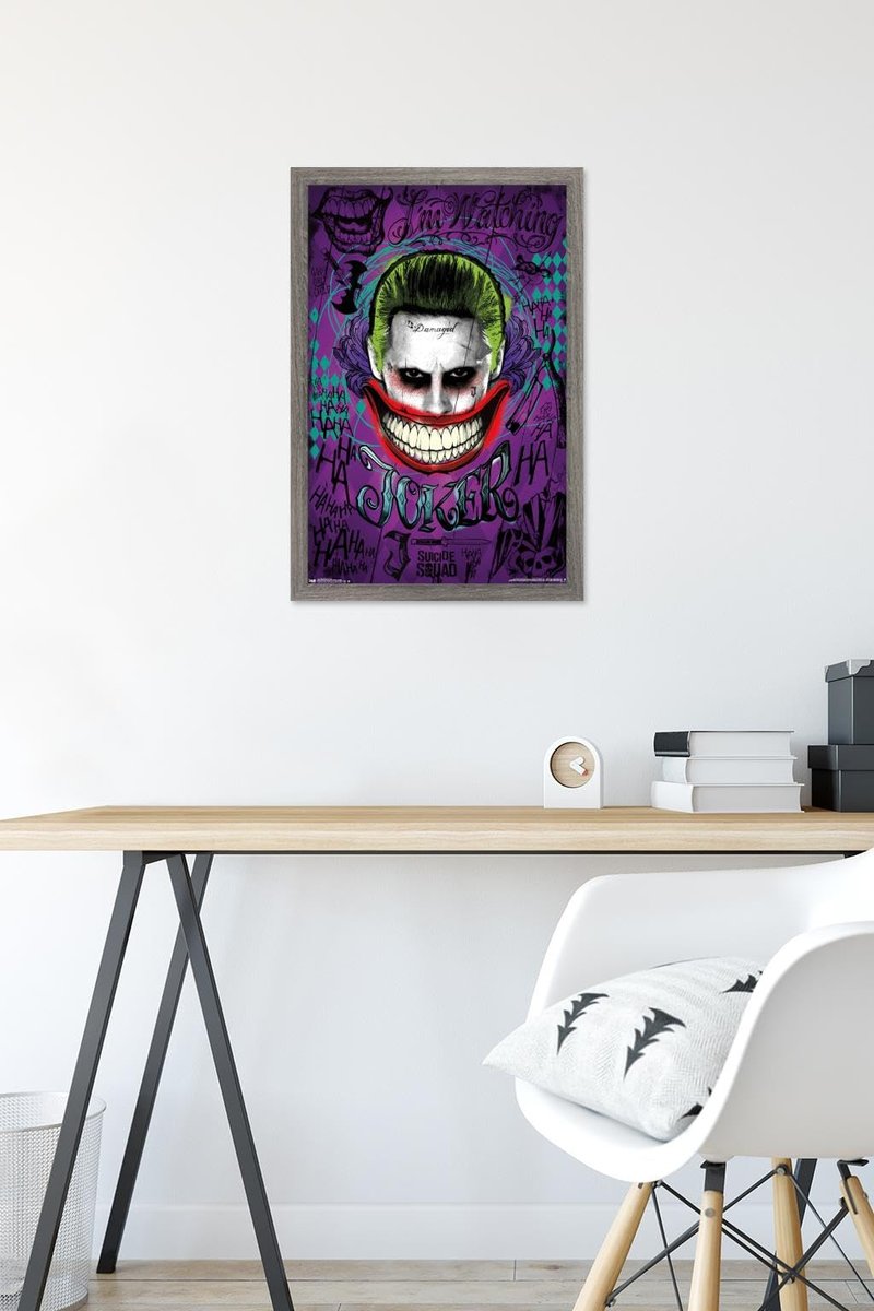 DC Comics Movie Suicide Squad - Joker Wall Poster, 22.4L" x 14.7W", Gray Framed Version