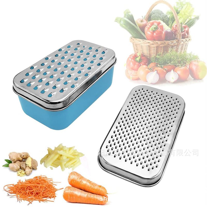 XANHOY Cheese Grater with Food Saver Container 2 In1 Fruit Vegetable Chopper Onion Choppers with Container Stainless Steel Rectangle Box and Graters Cheese Grater Handheld Metal, White