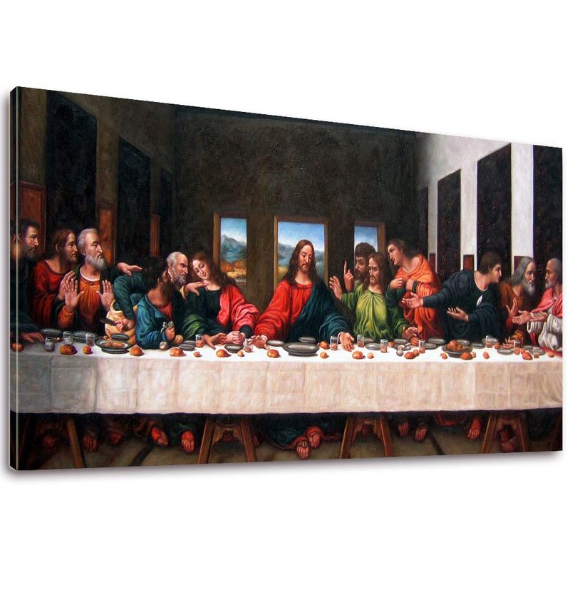 the Last Supper by by Leonardo Davinci- 20" x 40" Long Classic Painting Print Pictures Canvas Artwork Framed for Living Room Bedroom Home Office Decor
