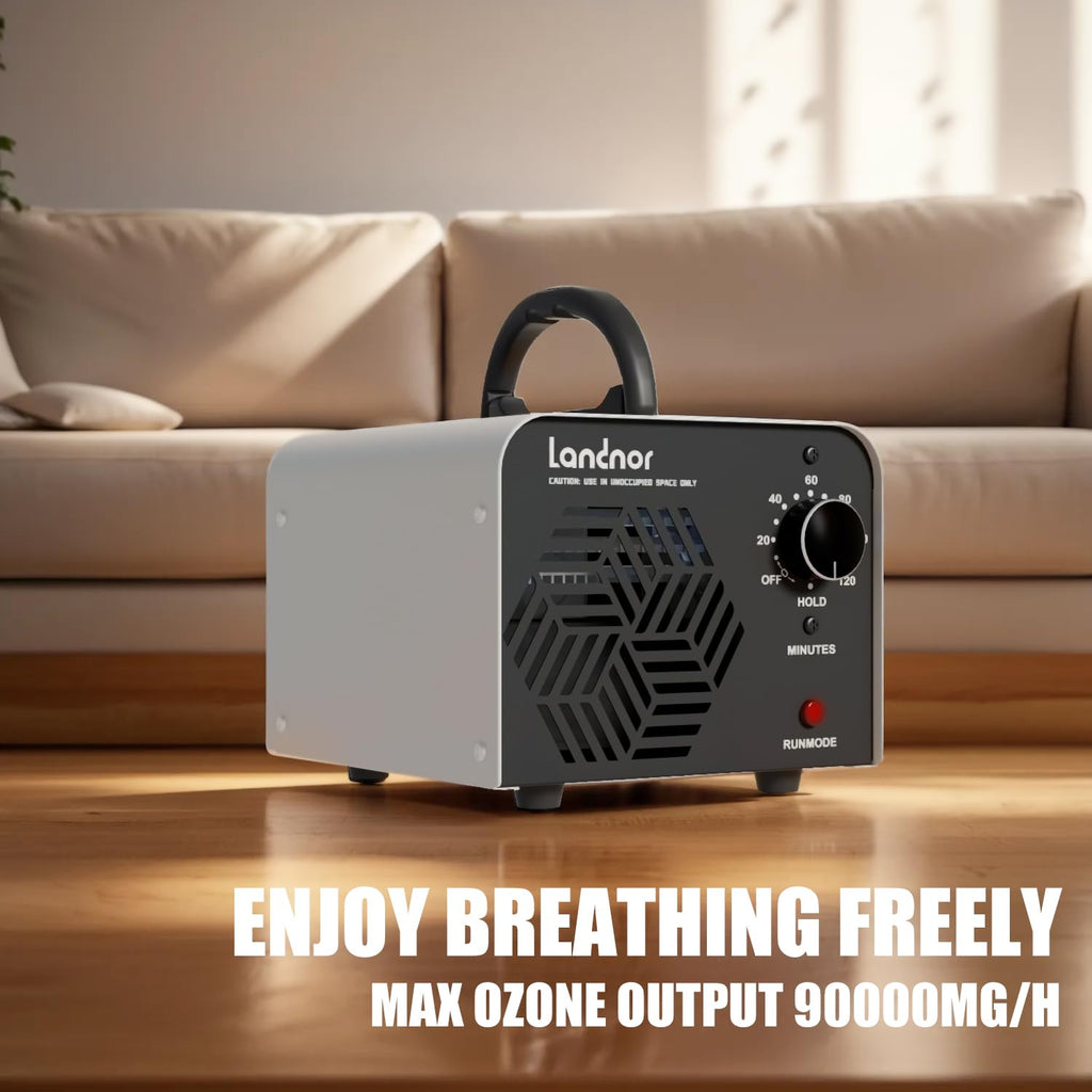 Ozone Generator 90,000mg/h for Up to 6,000 Sq Ft, High-Capacity Commercial Ozone Machine with Timer, Portable Air Purifier & Deodorizer for Home, Basement, Smoke, Pets, Car, Office