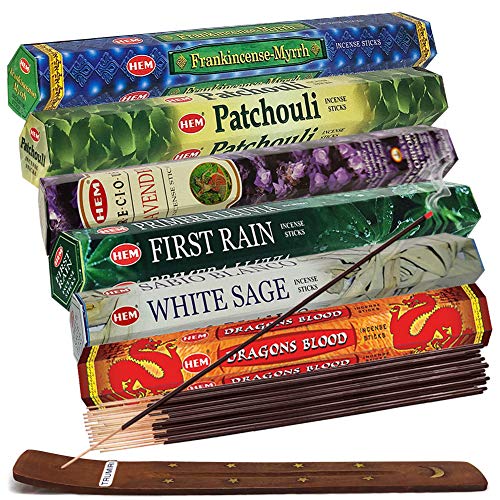 Natural Incense Sticks Variety Pack with Holder, 120 Count, 6 Scents