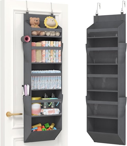 Lifewit Over The Door Organizer - Clear Window Hanging Storage with 4 Pockets | 40 lbs Load Capacity, Gray