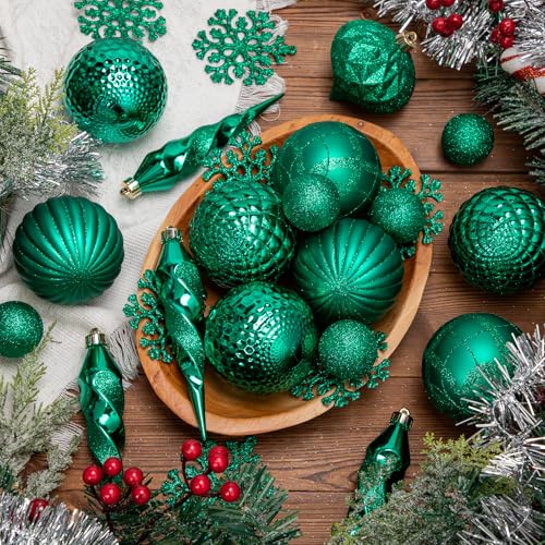 Emerald Green Christmas Tree Ornaments Set 50Pcs Shatterproof Holiday Decorations