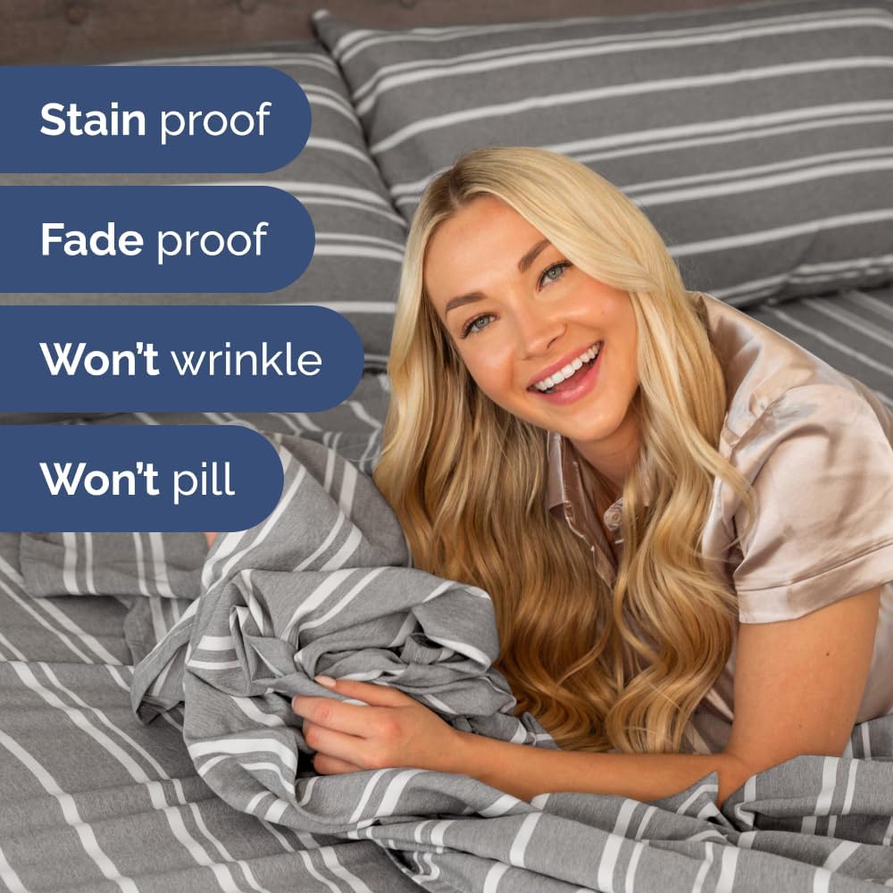 Skiennix Full XL Bed Sheet Set - Soft, Breathable & Cooling 4-Piece Luxury Bedding - Grey Stripes, Deep Pockets