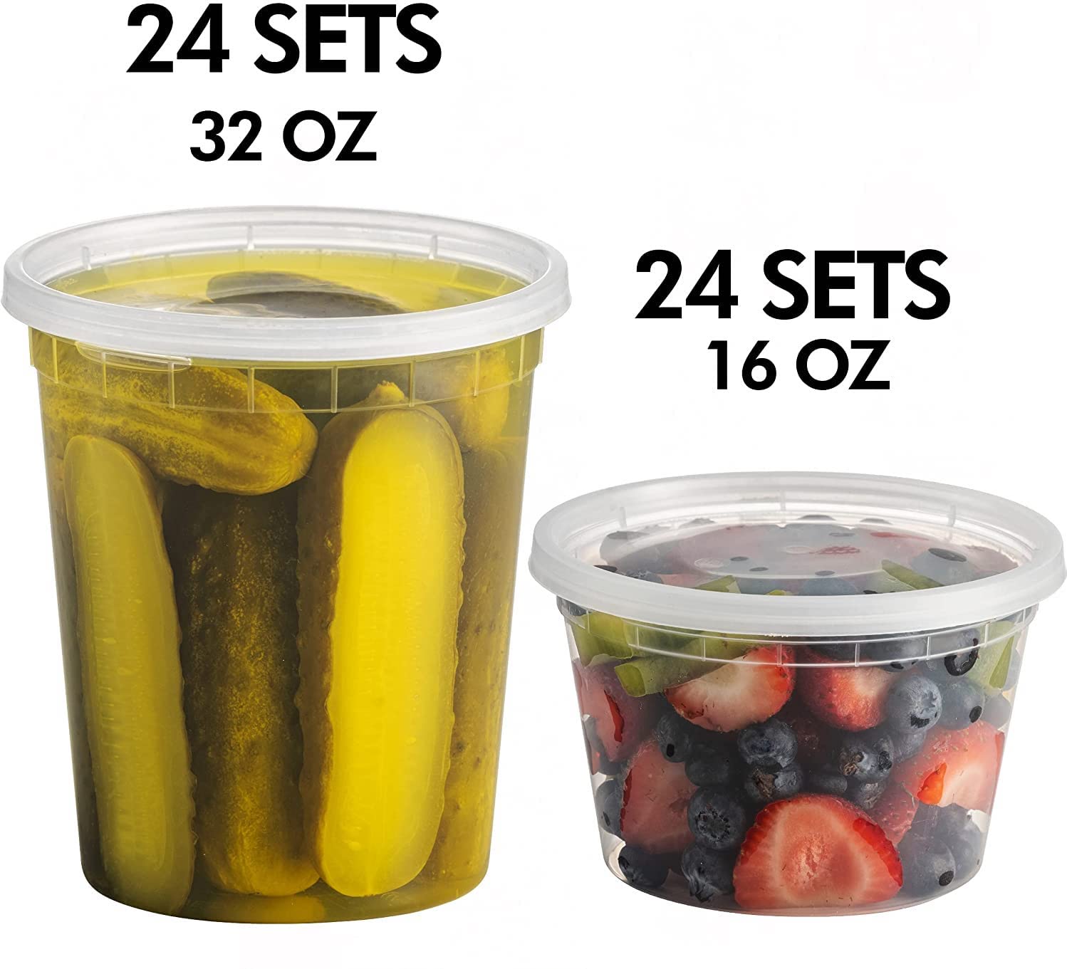 JoyServe Deli Food Storage Containers with Lids - (48 Sets) 24-32 Oz Quart Size & 24-16 Oz Pint Size Plastic Airtight Takeout Meal Prep Storage, BPA-Free, Dishwasher, Microwave Safe