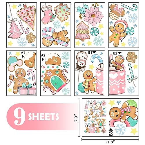 Christmas Gingerbread Window Clings - 148 Pieces Holiday Decor Set - Merry Christmas