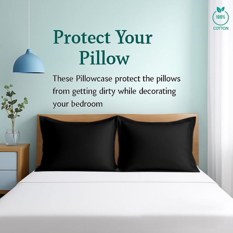 Cotton Metrics Linen 2 Pack Pillow Shams Queen Size 20x30 – 600 Thread Count 100% Organic Cotton Black Pillow Covers with 2 Inch Flange, Soft & Smooth Premium Hotel-Quality Pillowcases Set of 2