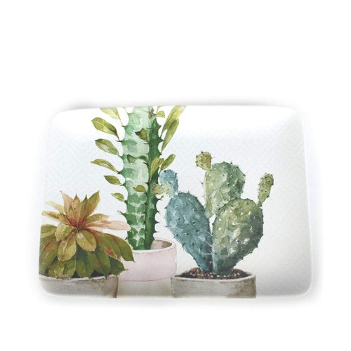 Cactus Verde 16" x 12" Rectangular Ceramic Platter – Watercolor Succulent Serving Tray for Southwestern Table Settings – Stylish Microwave & Dishwasher Safe Entertaining Piece