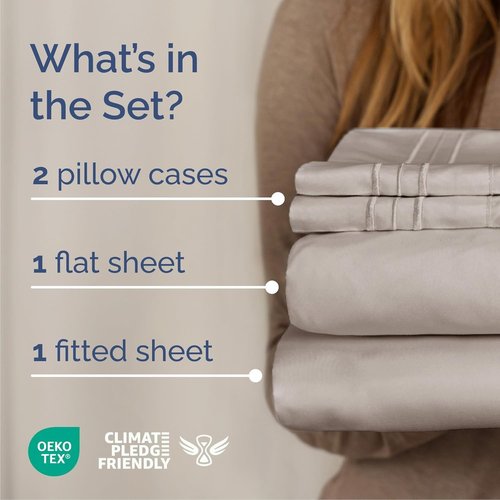 Cal King Size 4-Piece Sheet Set | Comfy Cooling Bed Sheets - Hotel Luxury Bedding - Deep Pockets, Soft & Wrinkle-Free - Oeko-Tex Certified - Light Grey