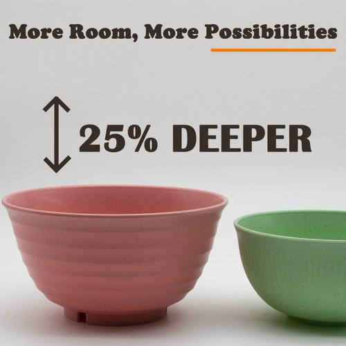 MKYHBOO Cereal Bowls Set, 37oz Unbreakable Wheat Straw Bowls Set, 6 Pcs Reusable Plastic Soup Bowls, Deep Lightweight Bowl Sets