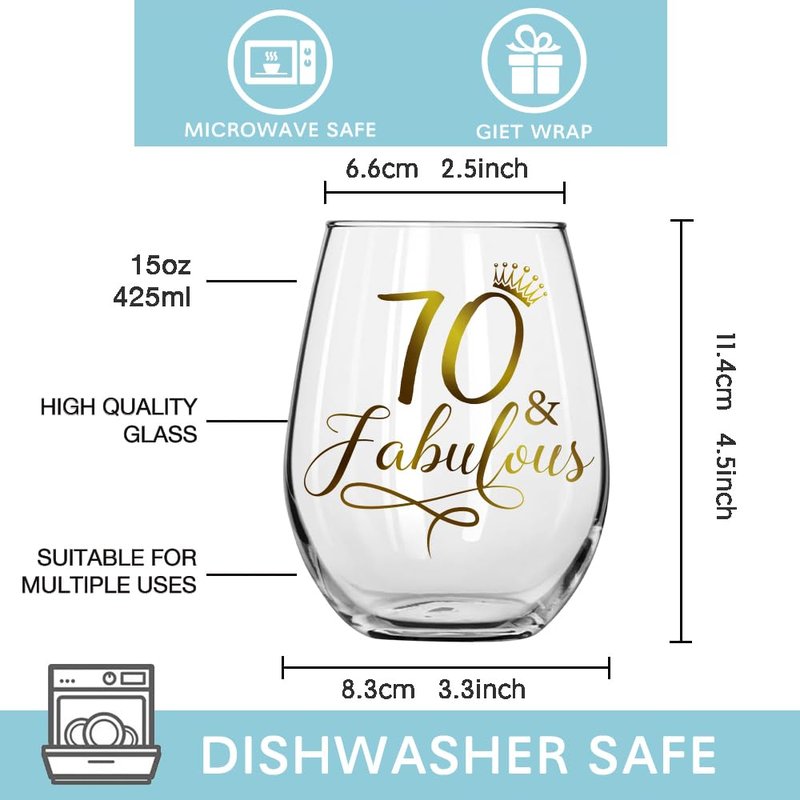 Pokolllee 70 & Fabulous Wine Glass 70th Birthday Gifts for Women - Happy 70 Years Old Wine Glass Funny 70 Fabulous Gift for Mom Friends Wife Coworker - Turning 70th Happy Bday Wine Gifts