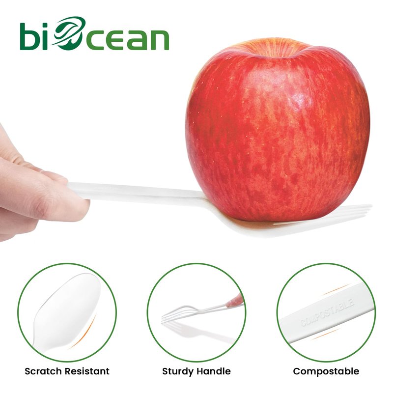Biocean Extra Heavyduty Compostable Cutlery Set - 190 Count Large Disposable Utensils No Plastic Forks Spoons Knives Biodegradable Fork Eco Friendly Silverware for Party,BBQ,Daily Use,Events,Picnic