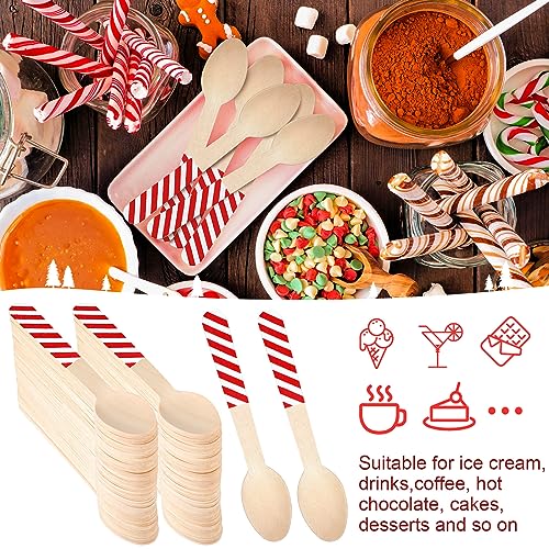 Umigy 100 Pcs Christmas Disposable Wooden Spoons 5.5'' Red White Stripe (Variation: Red White Stripe)