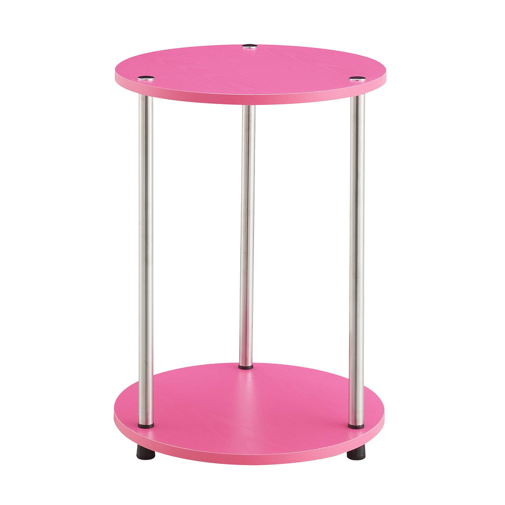 Convenience Concepts Designs2Go No Tools 2 Tier Round End Table 15.75" - Contemporary Modern Side Table with Storage Shelf for Family Room, Office, Den, Pink