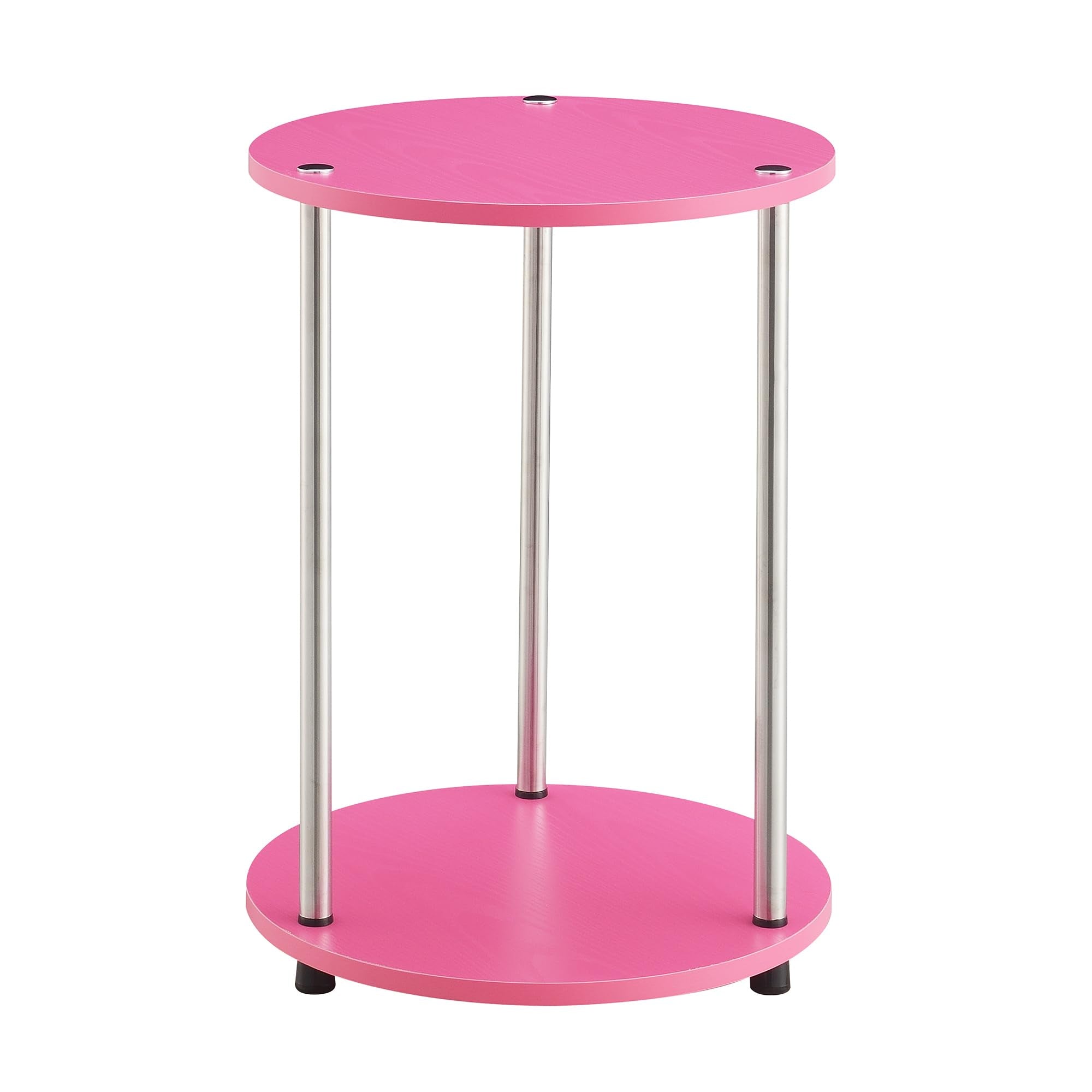 Convenience Concepts Designs2Go No Tools 2 Tier Round End Table 15.75" - Contemporary Modern Side Table with Storage Shelf for Family Room, Office, Den, Pink
