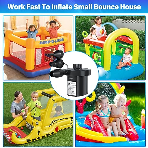 Electric Air Pump for Inflatables - 110V AC/12V DC, 50W with 3 Nozzles