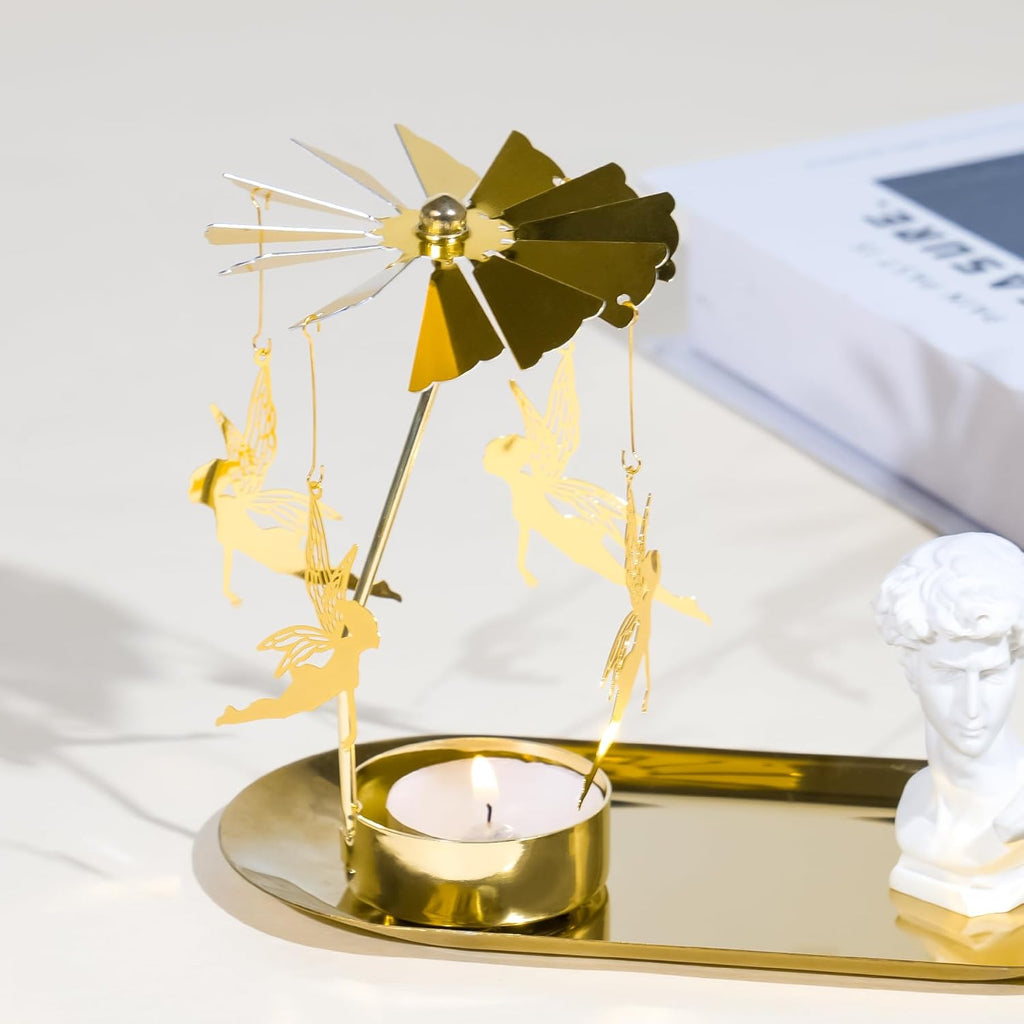 Skiennix Spinning Candle Holder - Gold Fairy Carousel Tea Light Spinner for Festive Home Decor