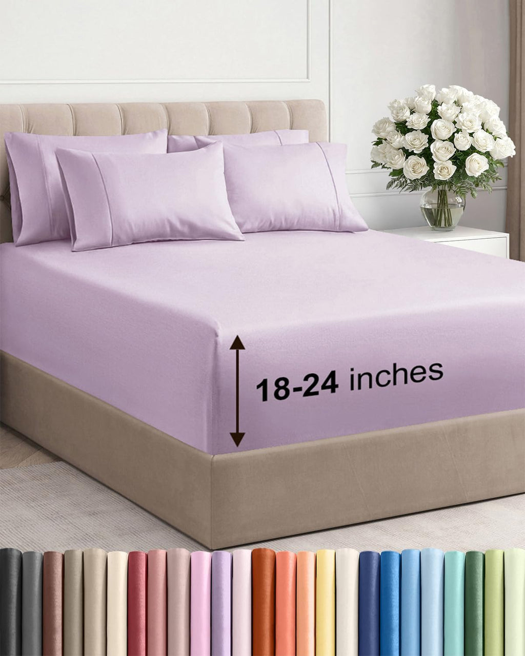 Skiennix Extra Deep Full Sheet Set | 6-Piece Breathable Cooling Bedding - Soft, Wrinkle-Free Light Lavender