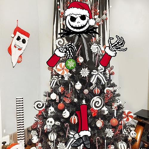 Auirre Jack Christmas Tree Topper Head, Arms & Legs Skeleton in Santa Hat - Variation: THIS listing Jack