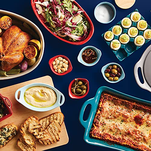 Rachael Ray Solid Glaze Ceramics Casserole Bakers/Baking Dish with Shared Lid Set, 3 Piece, Red