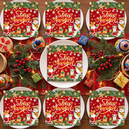 Deorfuy Feliz Navidad Spanish Christmas Party Napkins 50pcs - Festive Holiday Design
