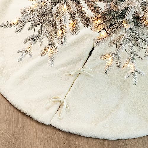 48-Inch Faux Rabbit Fur Christmas Tree Skirt - Elegant Holiday Decor, White