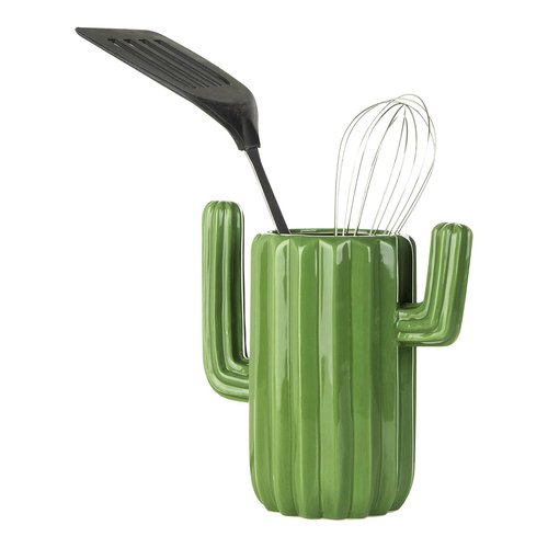 MyGift Ceramic Cactus Utensil Holder, Southwestern Green Countertop Crock – Durable Kitchen Organizer for Spoons, Paintbrushes, Desert & Cactus Home Decor