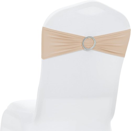 MDS Spandex Chair Sashes - Universal Fit Elastic Stretch Bands with Buckle Slider Bow | 200 Pack - Champagne Gold