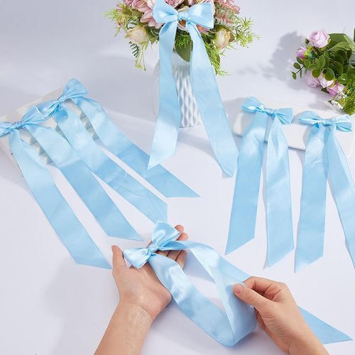 DICOSMETIC 12Pcs Sky Blue Bow Candlestick Decor - Large Polyester Ribbons for Christmas & Weddings
