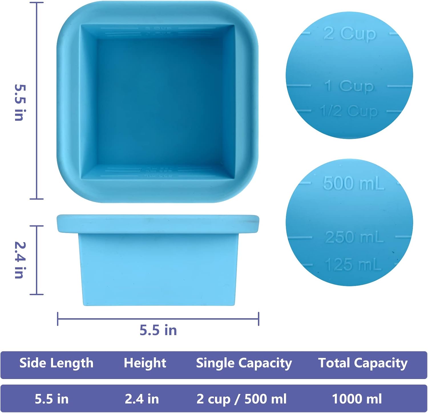 Skiennix 2-Cup Silicone Freezer Trays - 4 Pack Molds for Soups, Broths, Stews & Sauces