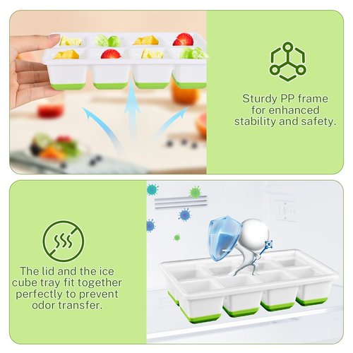 Ice Cube Tray with Lid, Alinana 3-Pack Upgraded Large Silicone Ice Cube Tray with BPA-Free Removable Lids, Easy Release Ice Mold for Cocktails, Whiskey, Juice (Green)