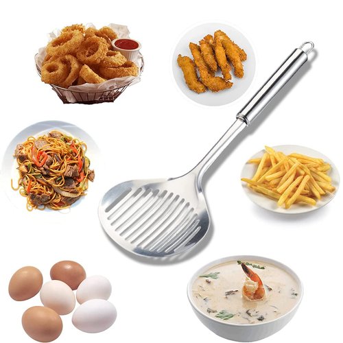 TENTA Kitchen 2pcs Pasta Spoon Kitchen Spoons Spider Strainer Metal Strainer Wok Utensils Spider Skimmer Stainless Steel & Nylon Slottes Spoon, Spatula For Nonstick Pot and Stainless Steel/Iron Wok