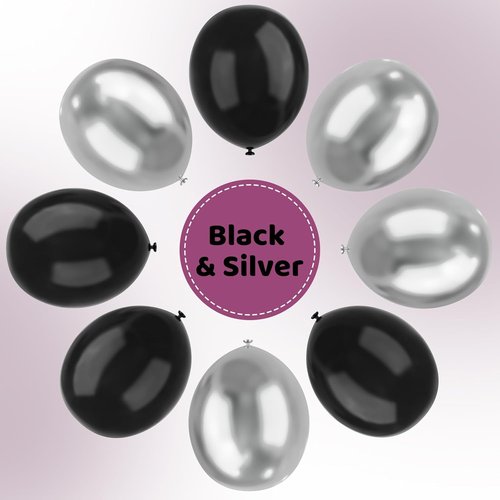 Metallic Silver & Black Balloons by [Brand Name] - 67pcs 12 Inch for Birthday, Baby Shower & Wedding Decor