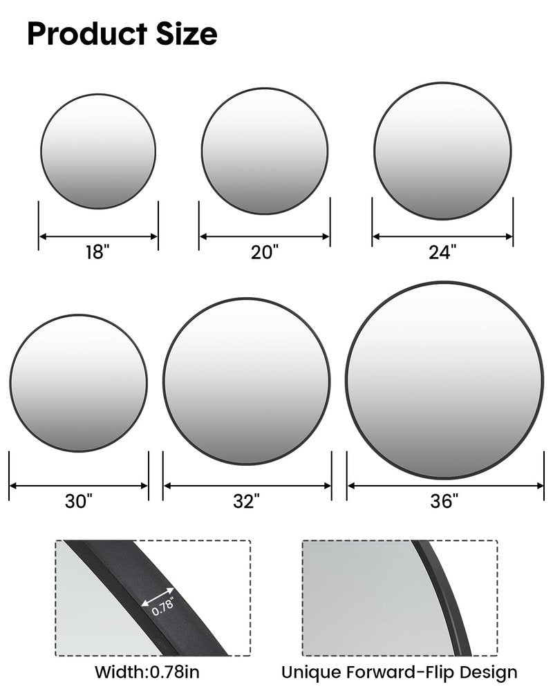 GAOMON Round Mirror 32 Inch, Metal Frame Wall Mirror, Circle Decorative Mirror for Bathroom Vanity, Living Room, Entryway, Foyer, Black