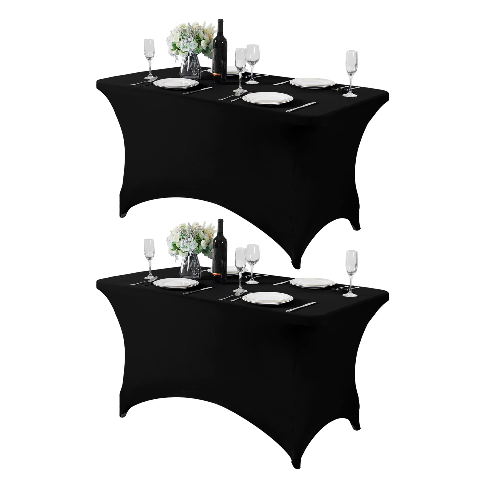 Hezuzo 2Pack Spandex Table Cover for 4FT or 6ft or 9ft Table Universal Fitted Stretch Tablecloth for Party, Banquet, Wedding and Events-Black