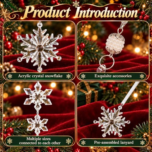 VOVEA Crystal Clear 20-Piece Christmas Ornament Set - Upgraded Ultra-Clear Snowflake & Icicle Ornaments