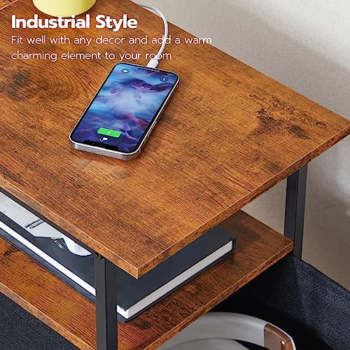 Industrial Narrow End Table with Charging Station and 2 Drawers