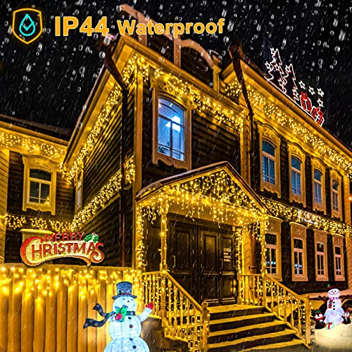 Nielfoi 66ft Warm White Outdoor Icicle Lights with 640 LEDs, 8 Modes, Waterproof