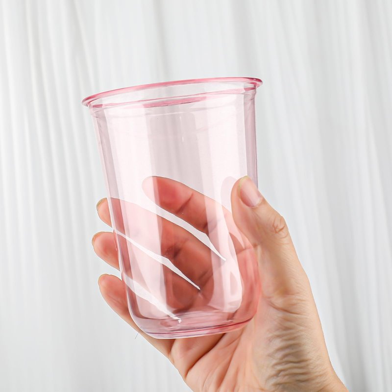 Xuelimei 16oz Disposable Stemless Glasses,PET Disposable Drinking Cups,Cold Party Clear Plastic Wine Glasses for Parties Birthday,Wedding,Meeting,Christmas Party Supplies (100, Pink)