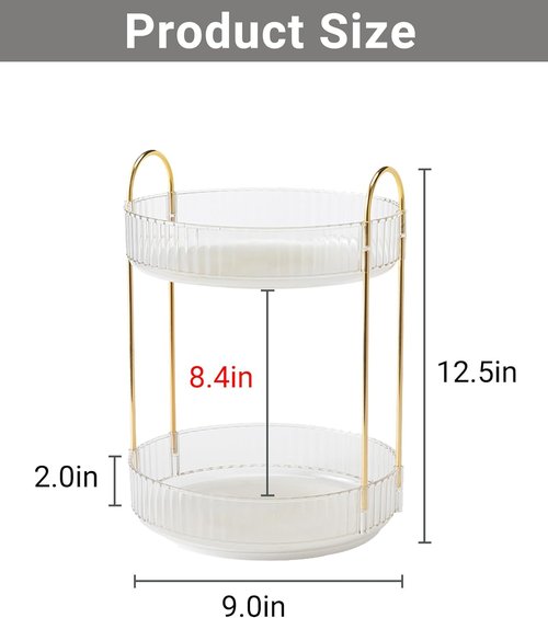 Asayuee 360° Rotating Makeup Organizer - Large Capacity 2-Tier Vanity Storage for Cosmetics & Skincare | Clear
