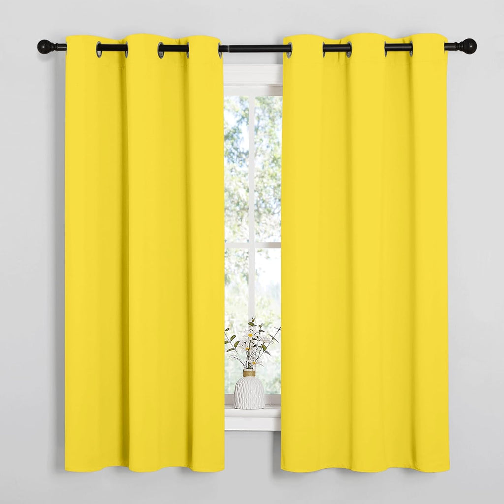 NICETOWN Bright Yellow Thermal Insulated Short Curtains - Grommet Top Drapes for Nursery (42 x 63 Inches)