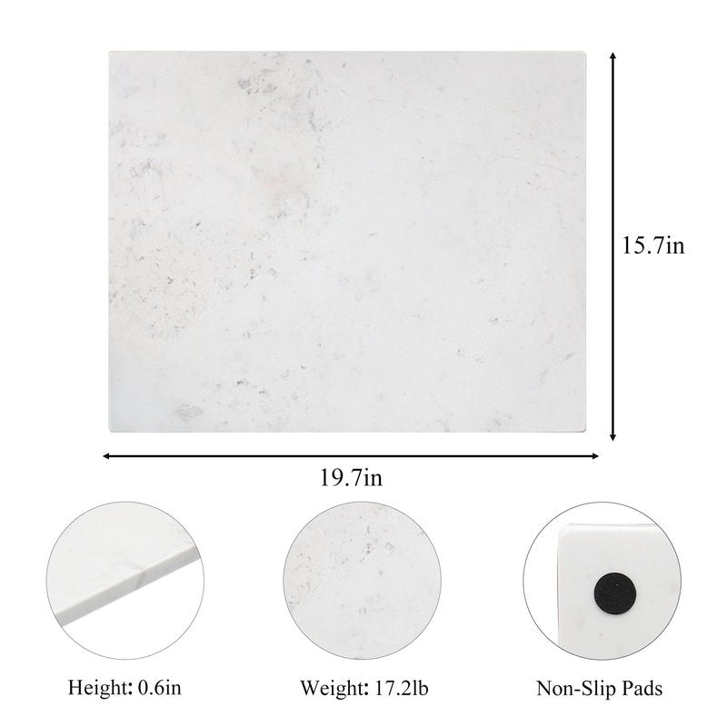 Nature Marble Cutting Board - 19.7 * 15.7 Inch Large Stone Cutting Board Countertop, Stone Charcuterie Tray with Non-Slip Base for Kitchen, Gift for Grill Masters, Baking Lover and Home Chefs (White)