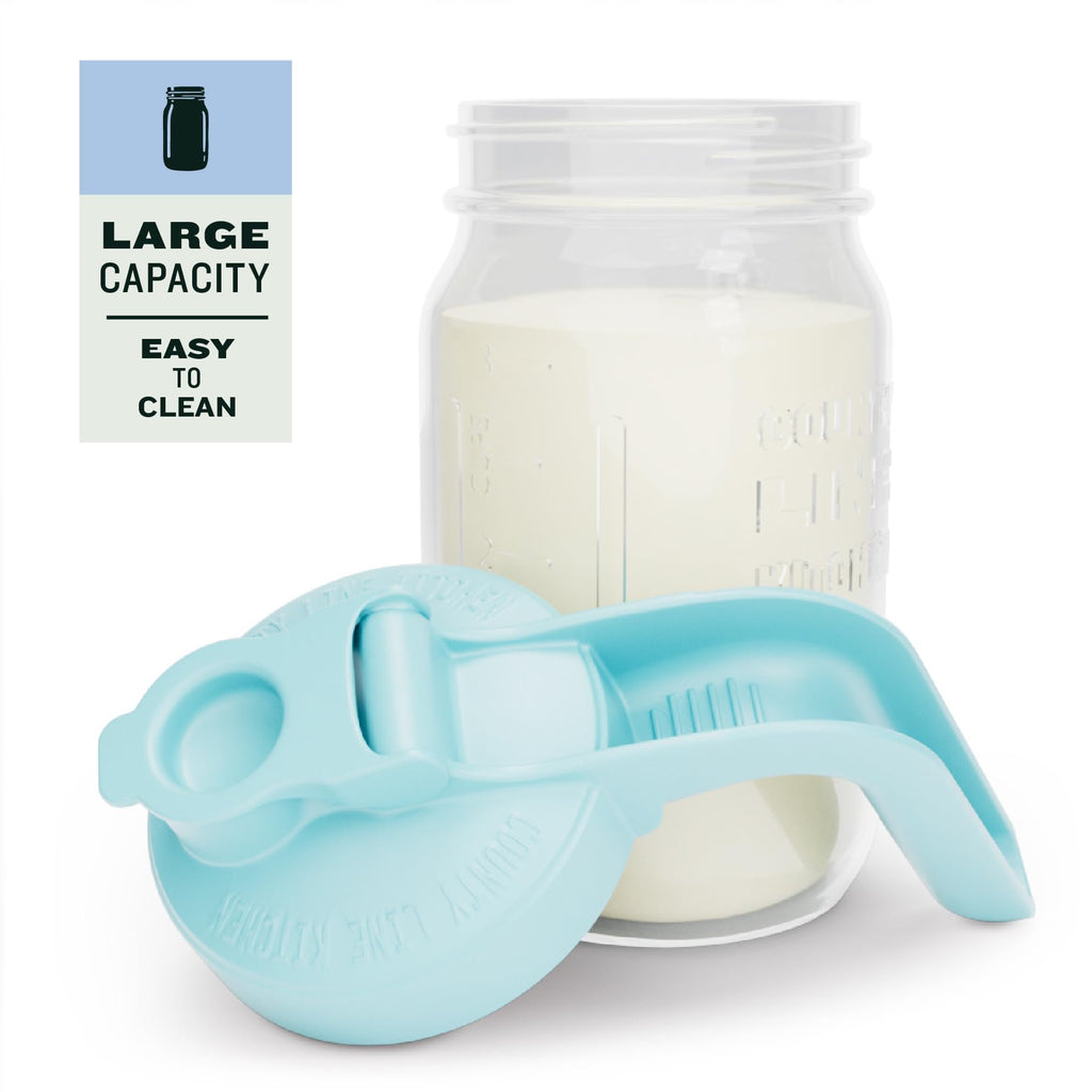 County Line Kitchen Glass Breast Milk Pitcher with Lid - Wide Mouth, 1 Quart (32 oz) - Heavy Duty, Leak Proof - Sun & Iced Tea Pitcher, Cold Brew Coffee, Breast Milk Storage, Water - Light Blue