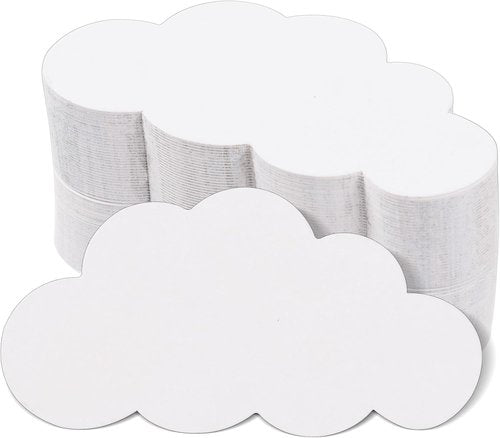 MixTeach 200 Pcs White Cloud Cutouts - 4-Inch Double-Sided Paper Shapes for Classroom Decor | DIY Kids Crafts